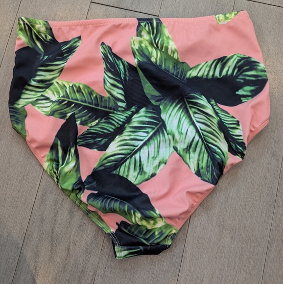 Albion Black and White Striped Bikini Top with Pink and Green Leaf Bottoms - Picture 5 of 9